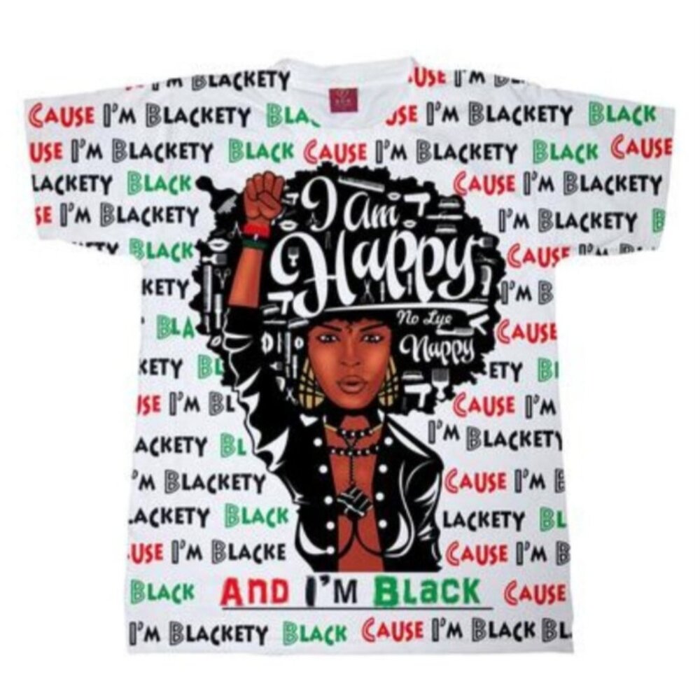 I Am Happy and I Am Black Afro Power Fist Crew Neck Unisex Tshirt